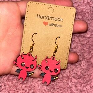 Devil baby wooden earrings